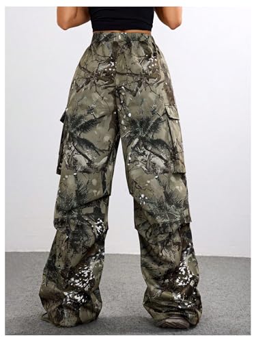 SOLY HUX Girl's Cargo Pants Camo Print Elastic Waist Straight Leg Baggy Streetwear Pants with Pockets3
