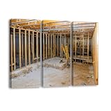 3 Panels Canvas Wall Art Interior stick built frame unfinished basement new house under Poster Print On Canvas Artworks for Office Home Living Room Decor Framed Ready to Hang 16'x32'x3pcs