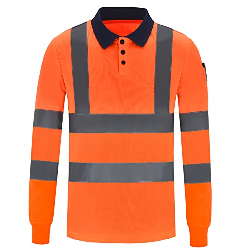 AYKRM Orange Hi Vis Viz Visibility Long sleeves Safety Work Polo Shirt hi vis Polo Shirt (XS-8XL)