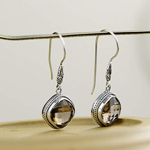 Pendientes de plata 925 MIYUAN con cuarzo ahumado de alta joyería 3