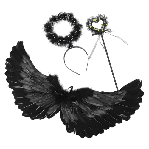 Disfraz de Ángel con Alas Negras de Plástico y Diadema Cómoda Fácil de Poner para Niñas
