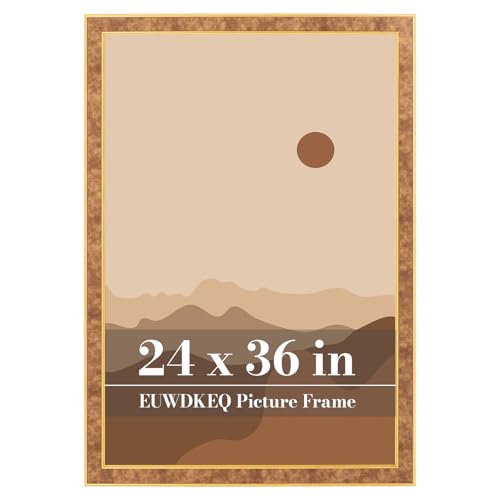 EUWDKEQ 24x36 Faux Leather Frame, 24 x 36 Luxury Modern Picture Frame, Leather Texture with Gold Trim Poster Frame for Art Prints, Posters, Photos, Home Wall Decor & Gallery Display, Brown Texture