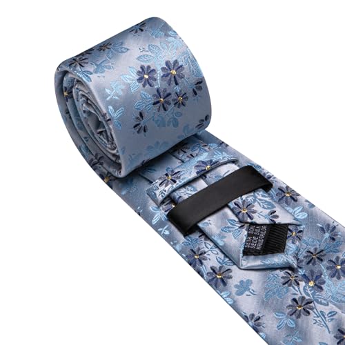 Image of Barry.Wang Floral Ties for Men Flower Necktie with Tie Clip Formal