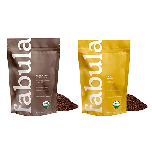 Fabula Organic Coffee Freshly Grounded - Medium And Decaf Dark Roast - 2 Bag Bundle #TOP5
