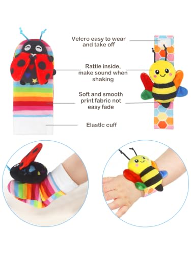 Image of Bloobloomax Baby Rattles Toys for 0-12 Month, Infant Girl Boy Toys for Babies 3-6 Months, Newborn Hand & Foot Toys for 0 to 9 Months, Baby Shower Gifts Set with Wrist Rattle Socks (Pink B-4PCS)