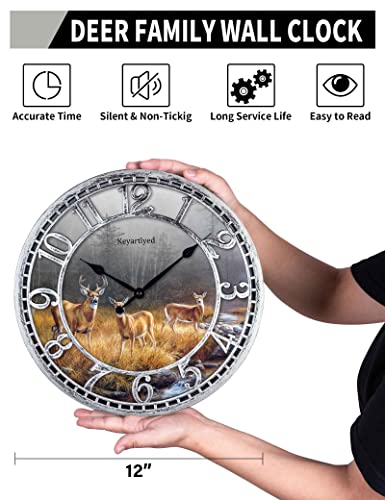 Great-Looking-Deer-Clock-Wildlife-Wall-Clock-Silent-Non-Ticking-Battery-Operated-12-Inch-Quality-Plastic-Round-Wall-Clocks-for-Home-Kitchen-Living-Room-Bedroom-Office-Decor-Antique-Silver Great Looking Deer Clock Wildlife Wall Clock Silent Non Ticking Battery Operated 12 Inch Quality Plastic Round Wall Clocks for Home Kitchen Living Room Bedroom Office Decor Antique Silver