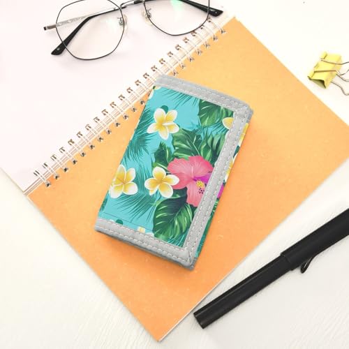 Hibiscus Frangipani Tropical Kids Wallet for Boys Girls Outdoor Sport Trifold Wallets for Youth Teen Children Wallet with Zippered Coin Pockets Card Holders Novelty Wallets with Magic Sticker 7