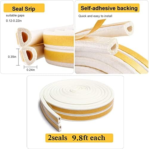 Door Seal Weather Strip, 9mm(W) X 6mm(H) X 6M(L) Window Anti-Collision Self Adhesive Rubber Foam Seal Strip Soundproofing Weather Stripping Waterproof Seal (D-White)