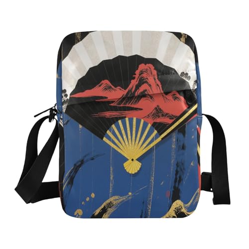 messenger bags for women Shoulder Bag For Woman Purses Cross Body Bag Adjustable Strap for Shopping Shopping- Golden Blue Black Fan Japanese
