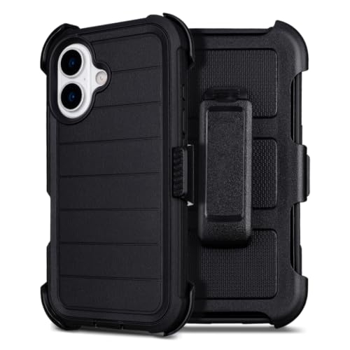 Étui de téléphone Defender iPhone 16 anti-chute avec support antichoc noir