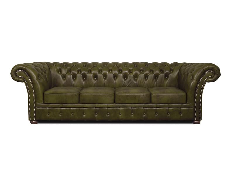 Chesterfield Sofa Winfield Basic Leather | 2 to 4 weeks delivery time (Moss Green, 4-seater)