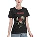 AMIOUDR Women's T-Shirts Memphis Rock May Fire Band Short Sleeve Tee Summer Cotton Top Black Large