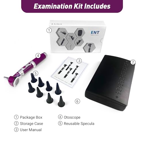Scian Otoscope - Ear Scope with Light, Fiber Optic Otoscopes with Hard Plastic Case, Pocket Diagnostic Ear Infection Detector for Kids Adults Home Use (Purple) - Thumbnail 7