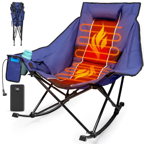 ZENPETIO Silla Plegable mecedora de camping con calefacción, Azul