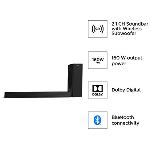 Image of Philips Audio HTL3310 2.1 CH 160 W Bluetooth Soundbar with Wireless Subwoofer, Dolby Digital Surround Sound, Optical Input and HDMI ARC