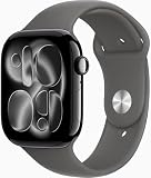 Apple Watch Series 11 [GPS, 46mm] Jet Black Aluminum Case with Stone Gray Sport Band, M/L (Renewed Premium)