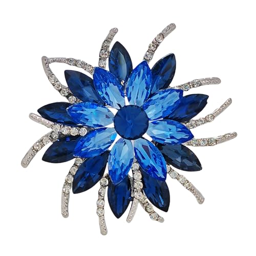 Broche argentée fleur bleue en cristal pour femme accessoire élégant