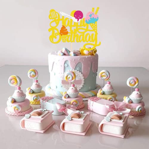 Ice-Cream Happy Birthday Cake Topper, Ice Cream And Popsicle Cake Decor, Summer Birthday Party Supplies, Summer Ice Cream Themed Party Decorations Kids Birthday Party Supplies #TOP6
