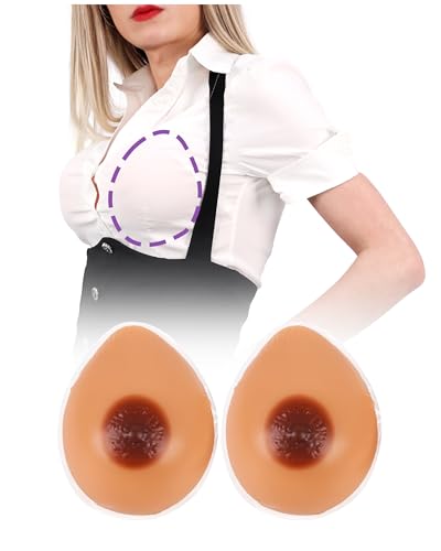 Funxzior Silicone Breast Forms Self Adhesive Mastectomy Prosthesis Crossdressing Breast Fake Boobs Transgender, 1 Pair (800g C Cup, Tan)