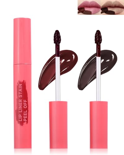 Peel Off Brown Lip Liner Stain, 2Pcs Waterproof Lip Tattoo Peel Off Lip Tint Stain, Long Lasting Transfer-Proof Non Stick, Matte Finish High Pigmented Color Peel & Reveal Lipstain Makeup for Women-5+6