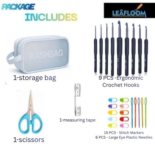 Image of Crochet Set, Premium Crochet Kit for Beginners - 9 Ergonomic Crochet Hooks Set (2.0-6.0mm), Soft Yarn Balls, Stitch Markers, Yarn Needles, Scissors, Measuring Tape & Storage Bag - Knitting Starter Kit for Adults & Kids