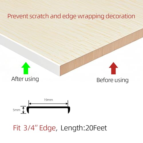 Image of U-Shape Plywood Edge Banding - 3 /4 inch Edge Protector, Self-Adhesive Trim for Veneer, Furniture, Countertop, Table, Sheet Metal - White, 20Ft