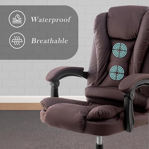 Image of Casa Copenhagen Italia Premium Leatherette Office Chair for Work | Boss Chair, Ergonomic Executive, Luxurious Cushioned Arms & Seat, 2 Point Back Massager, Heavy Duty Metal Base (Brown)