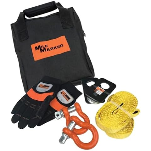 Mile Marker 19-00105 ATV UTV Recovery Kit - Includes Carrying Case, 2 8' Recovery Straps, 1 Pair of Gloves, 2 8K Snatch Block & 2 5/8" Powder Coated Shackles Cover