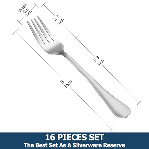 Werpower Dinner Forks,Set of 16 Top Food Grade Stainless Steel Silverware Forks,Table Forks,Flatware Forks,8 Inches,Mirror Finish &.
