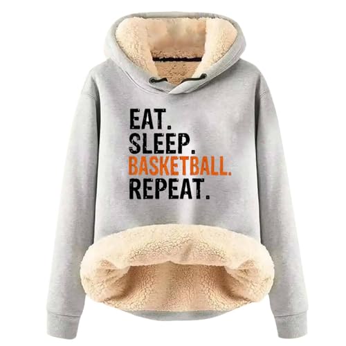 Sweat-shirt à capuche chaud en velours imprimé lettre pour femme taille XL coloris gris
