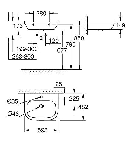 GROHE lavabo de salle de bains Euro ceramic, largeur 60 cm, profondeur 48 cm, avec trop-plein, porcelaine vitrifiée, blanc alpin, 39335000 (Import Allemagne)