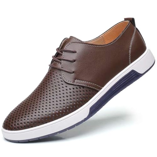 konhill Men's Casual Oxford Shoes - Breathable Dress Shoes Loafers Lace-up Flat Sneakers,Gray,40