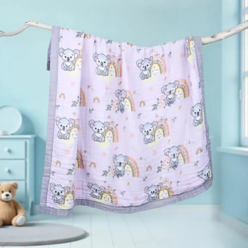 Image of SMILE BABY 100% Organic Cotton 6-Layer Muslin Baby Blanket (100x110 cm) is Super Soft, Breathable, and Gentle on Baby's Skin. Perfect for Comfort, Warmth, and Everyday use. Includes 1 Blanket