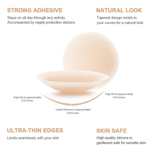 2 Pairs Nipple Covers for Women, Sticky Adhesive Pasties Bra, Invisible Reusable Silicone Nipple Covers for Tights,Strapless Dresses Nude2