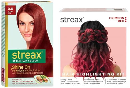 Streax Permanent Hair Colour, 100% Grey Coverage, Highlight Kit | Crimson Red – Pack of 1