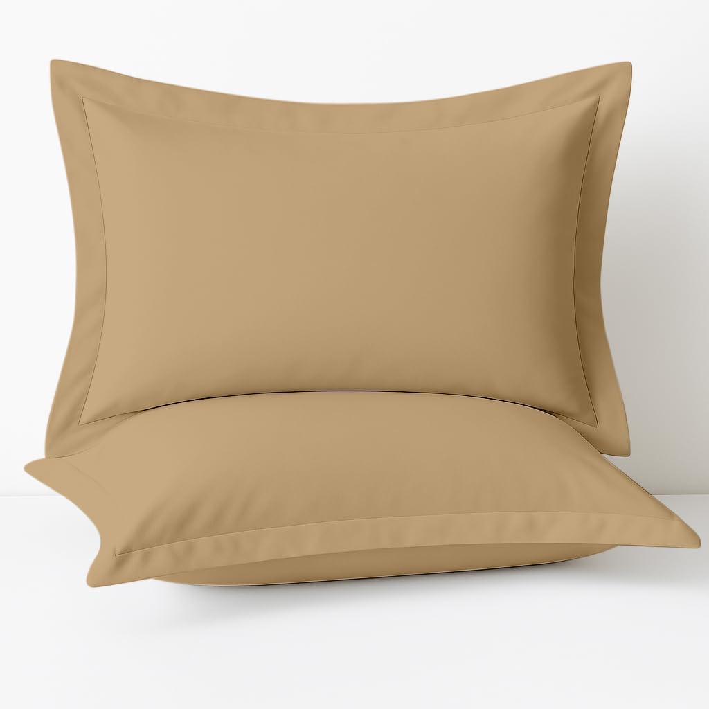 2 Pack Pillow Shams Standard Size 20x26 – 600 Thread Count 100% Organic Cotton Taupe Pillow Covers with 2 Inch Flange, Soft & Smooth Premium Hotel-Quality Pillowcases Set of 2