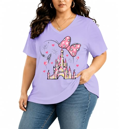 NANYUAYA Plus Size Magic Shirts for Women Castle Kingdom Graphic Magical T Shirt Cute Holiday Princess Tee Vacation Tops