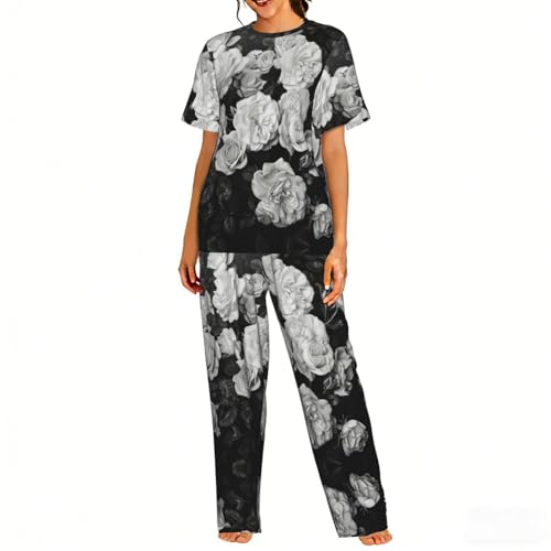Pyjama doux femme à imprimé rose ensemble de nuit confortable pour la détente