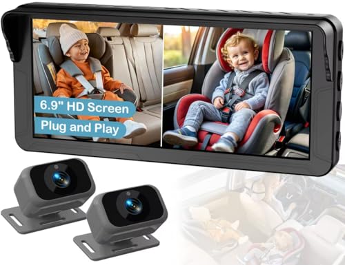 Image of Dual Baby Car Camera for 2 Kids – 6.9” Split Screen Ultrawide HD Display with 2 Cameras, IR Night Vision, Easy Installation, Dual Car Camera Baby Monitor for Infant & Toddler Safety by Fodkh