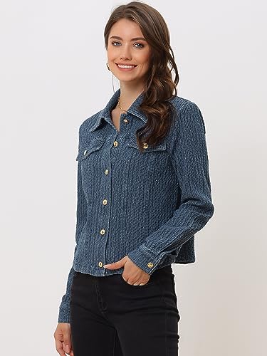 Allegra K Women's Denim Jacket Button Down Collared Long Sleeve Texture Casual Washed Jean Jackets2