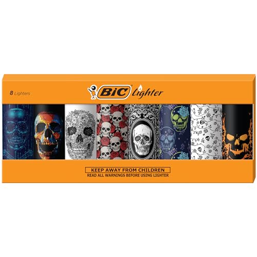 BIC Special Edition Skulls Series Maxi Pocket Lighters, Great for Lighting Candles, Set of 8 Lighters