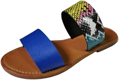 pearl&she Women Summer Sandals ladies slipper Snakeskin Printed flats Shoes(B Blue 42)