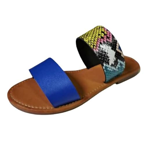 Pearl&She Women Summer Sandals Ladies Slipper Snakeskin Printed Flats Shoes(B Blue 42) #TOP3