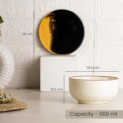 Image of The Earth Store White Marble Ceramic Bowl Serving Set - 3 Bowls (500ml Each) with Wooden Tray, 3 Spoons & 3 Multipurpose Lids /Coaster - for Snacks, Curries, Desserts & Fruits