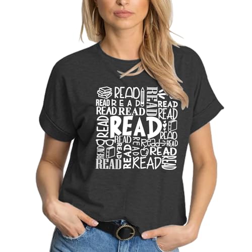 Image of Reading Teacher Shirt Women-Cute Read More Books Short Sleeve Library Book Lovers Daisy Tee Tops