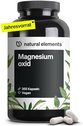 natural elements Magnesium - 365 Kapseln (Jahresvorrat) - 667mg, ...