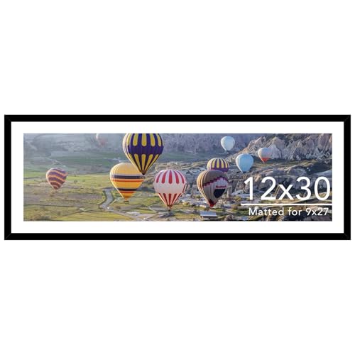 Image of JCJMY 12x30 Picture Frame with 9x27 Mat, Display Photo 9x27 with Mat or 12 x 30 Without Mat, Wall Hanging Large 12 by 30 Poster Frame with Plexiglass, Black