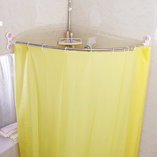 BAOYOUNI Gebogene Duschvorhangstange Ohne Bohren Duschvorhang-Spannstange Teleskopstange aus Edelstahl Gardinenstange Rostbeständig Badezimmer Gewölbte Dusche Rail Pole 95.5 x 95.5 cm, Elfenbein