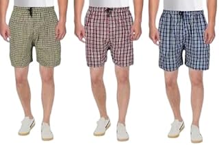 an Fabrication' Men's Cotton Elasticated Waist Drawstring Closure Mid Thigh Length Checkered Shorts Combo_PO3_RedGreenBlue_19 Price In India