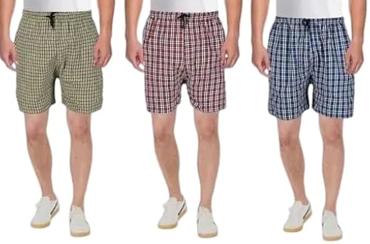 an Fabrication' Men's Cotton Elasticated Waist Drawstring Closure Mid Thigh Length Checkered Shorts Combo_PO3_RedGreenBlue_19